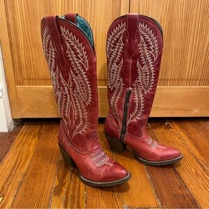 Corral Red Embroidered Leather Western Heeled Boots